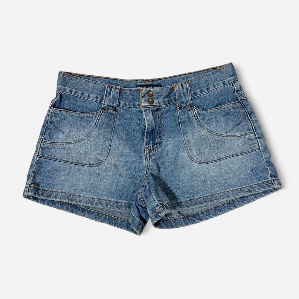 American Eagle Vintage Y2K Denim Shorts Blue Low Rise Double Button Womens 6